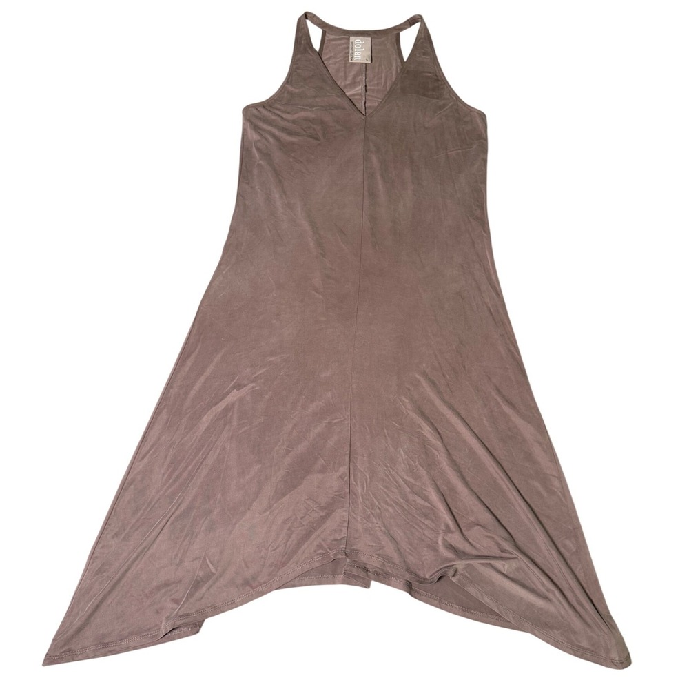 Dolan Left Coast Collection Taupe Cupro V-Neck Handkerchief Hem Dress Small